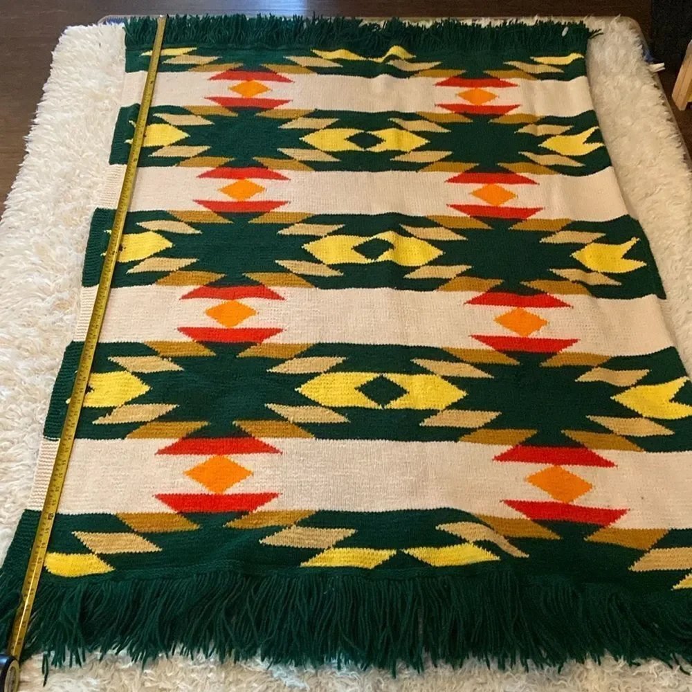 Vintage Crocheted Southwestern Pattern Green gold orange
